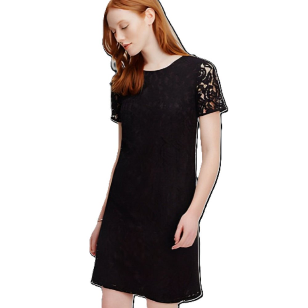 EUC Ann Taylor Black Lace Shift Dress Size 0P